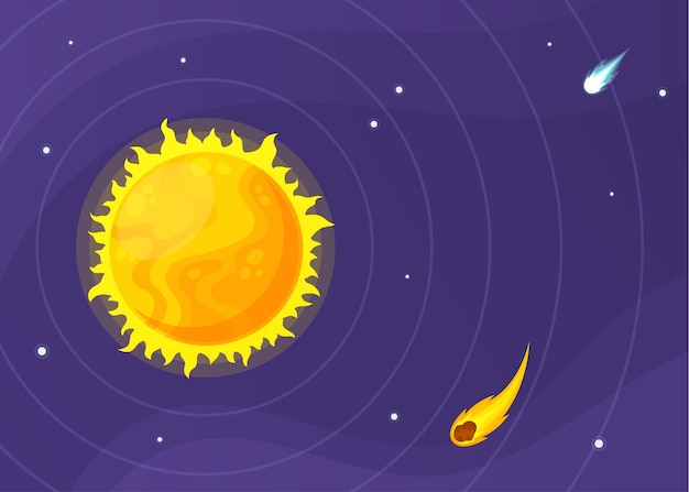 Soleil Avec Orbites De La Planète Et Comète Dans L'espace Lointain Globe Star De La Surface Du Système Solaire Avec Des Protubérances De Tempêtes De Feu