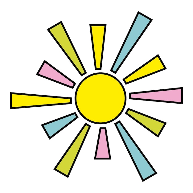 Le Soleil Avec Des Rayons Multicolores Illustration Vectorielle Isolée De Couleur En Style Cartoon