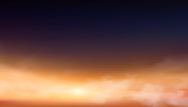 Le soleil se couche sur l'horizon avec des nuages colorés