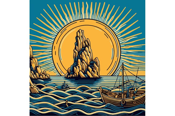 Vecteur le soleil se lève sur la mer