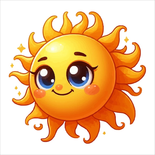 Vecteur un soleil souriant avec de grands yeux et un sourire sur son visage est montré illustration vectorielle