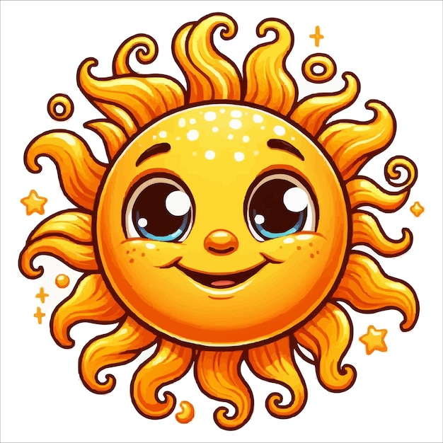 Vecteur un soleil souriant avec de grands yeux et un sourire sur son visage est montré illustration vectorielle