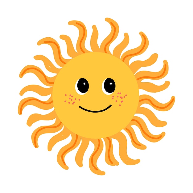 Soleil vectoriel mignon dans le style de dessin animé Soleil avec des rayons et un sourire Illustration pour enfants Imprimer