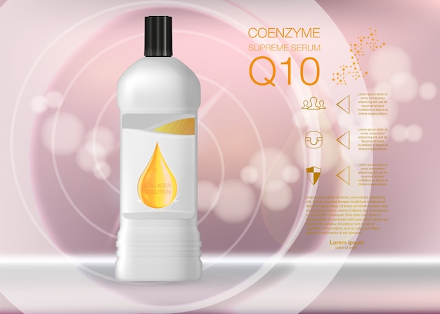 Solution cosmétique. Essence de goutte d'huile de collagène suprême avec hélice d'ADN. Concept de fond cosmétique de soins de la peau.