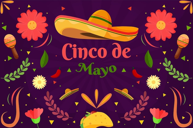 Sombrero De Fond Plat Cinco De Mayo Avec élément Particule