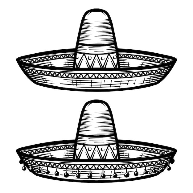 Sombrero Mexicain Dans Le Style De Tatouage Isolé Sur Fond Blanc. élément De Design Pour Affiche, Merde, Carte, Emblème, Signe, Badge.