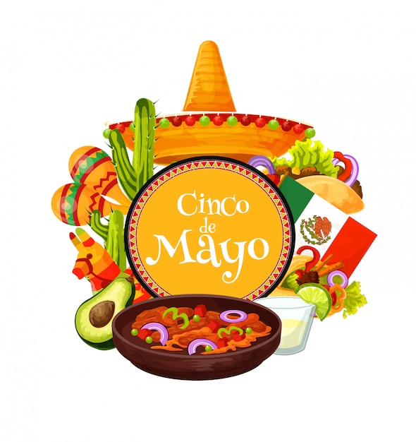 Vecteur sombrero mexicain, nourriture de fête fiesta. cinco de mayo