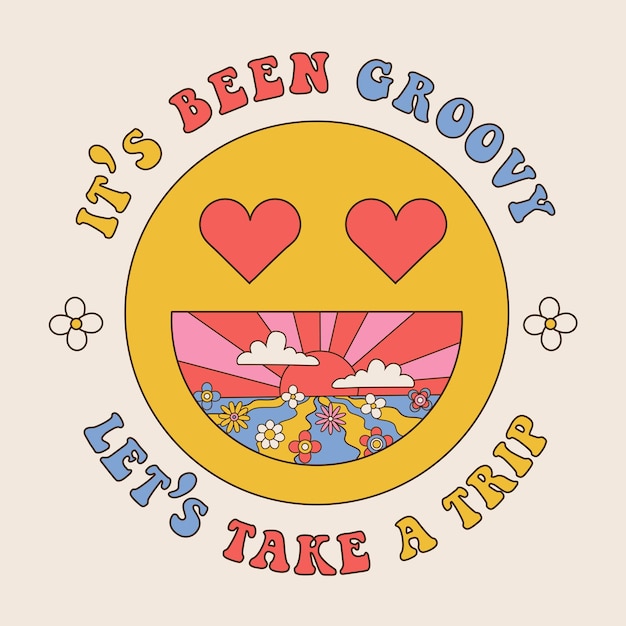 Son Beem Groovy Permet De Faire Un Voyage Avec Un Badge Rond Avec Un Imprimé Smiley Souriant Rétro Groovy Avec Motivation