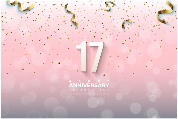 Son fond de 17e anniversaire avec des nombres et des rubans en or tombant