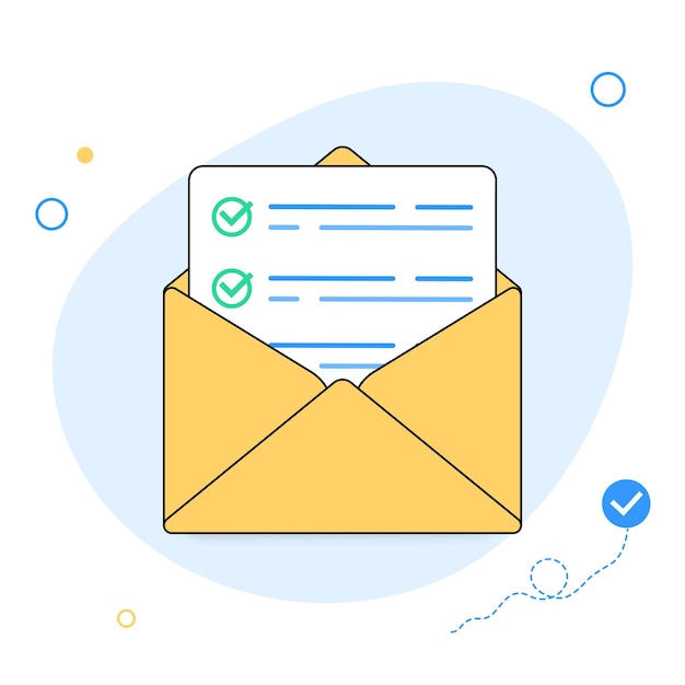 Sondage Vote E-mail Liste De Contrôle Icône Vecteur Ou Lettre De Courrier Avec Sélection De Formulaire D'examen De Tâche En Ligne Concept D'illustration De Dessin Animé Plat D'enveloppe Numérique Avec Questionnaire Questionnaire Document Avec Coches