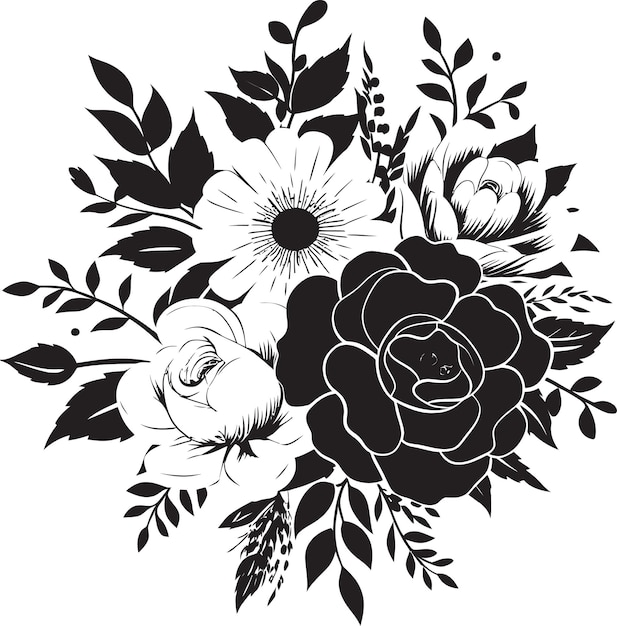 Sophistiqué Fleur Posy Décoratif Noir Logo Vectoriel Vintage Fleur Medley Noir Conception De L'icône