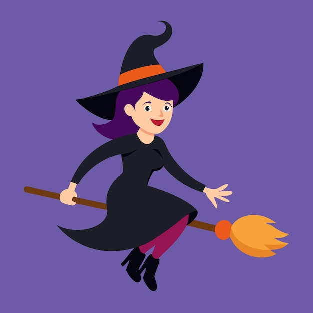 La sorcière d'Halloween à cheval sur le balai Une illustration de sorcière effrayante et amusante pour Halloween