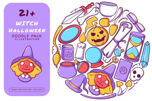 Sorcière Halloween Element Doodle Pack