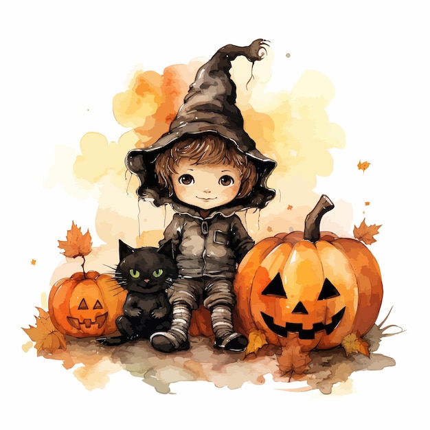 Vecteur une sorcière d'halloween avec des enfants.