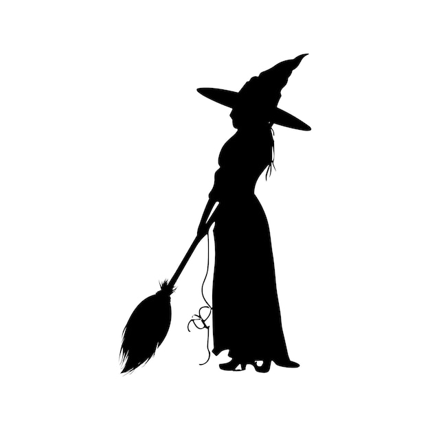 Vecteur sorcière silhouette halloween élément clip art icône balai chaudron