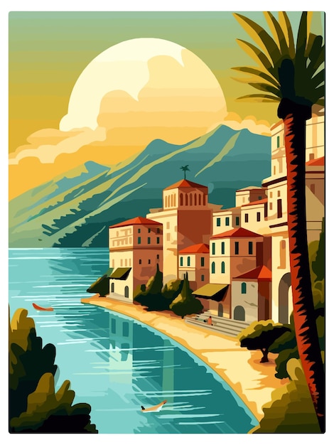 Vecteur sorrento italie affiche de voyage vintage souvenir carte postale peinture de portrait illustration wpa