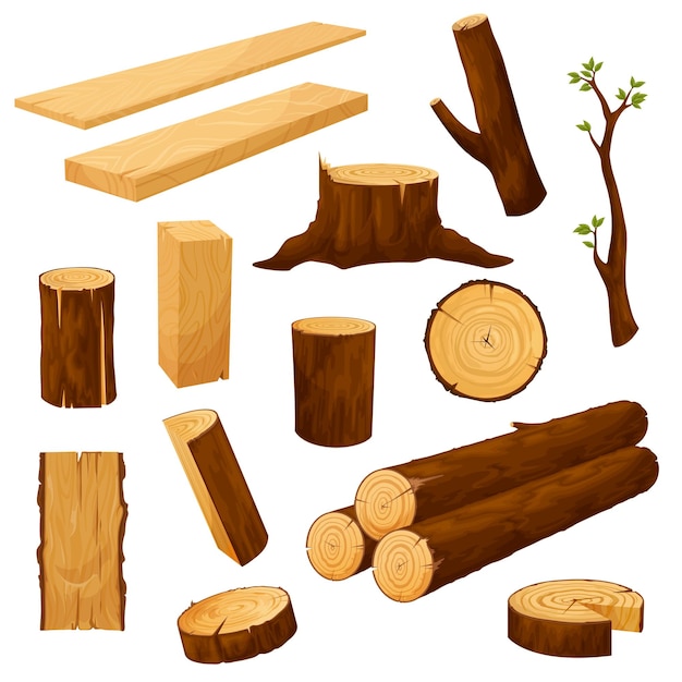 Souche d'arbre, matériaux en bois et bûches de bois