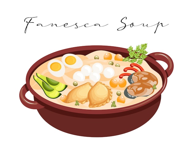 Vecteur soupe fanesca, cuisine latino-américaine. cuisine nationale de l'équateur. illustration alimentaire, vecteur