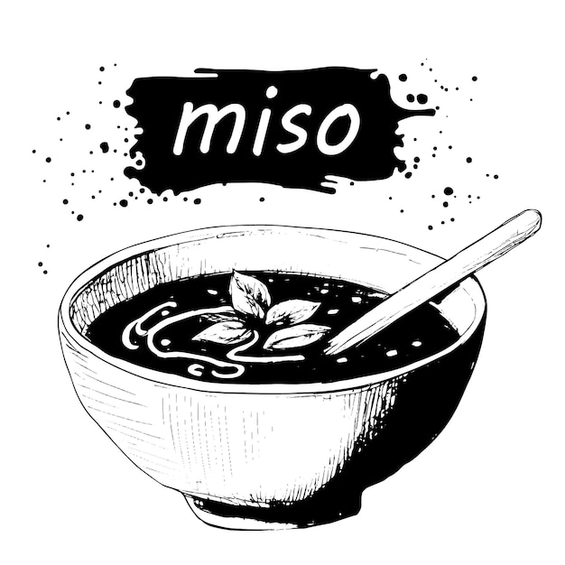 Soupe miso dessinée à la main Illustration de la cuisine japonaise