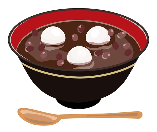 Vecteur soupe sucrée aux haricots rouges avec boulette blanche