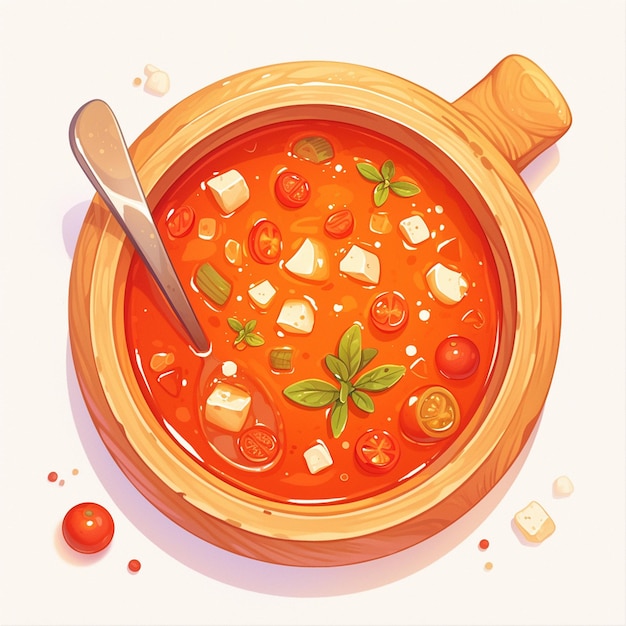 Vecteur soupe de tomate crémeuse réconfortante dans le style des dessins animés