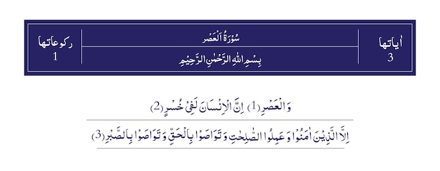 Vecteur sourate asar du coran majeed