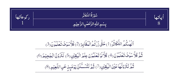 Vecteur sourate takasur du coran majeed