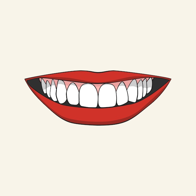 Vecteur sourire femme bouche aux dents blanches et lèvres rouges.