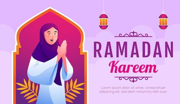 Sourire Des Femmes Musulmanes Accueillant Le Ramadan Kareem