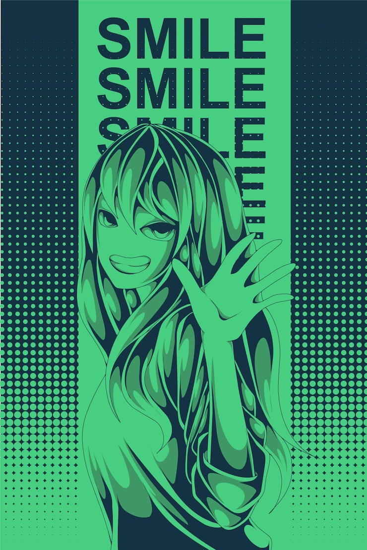 Vecteur sourire fille anime rétro style demi-teinte illustration