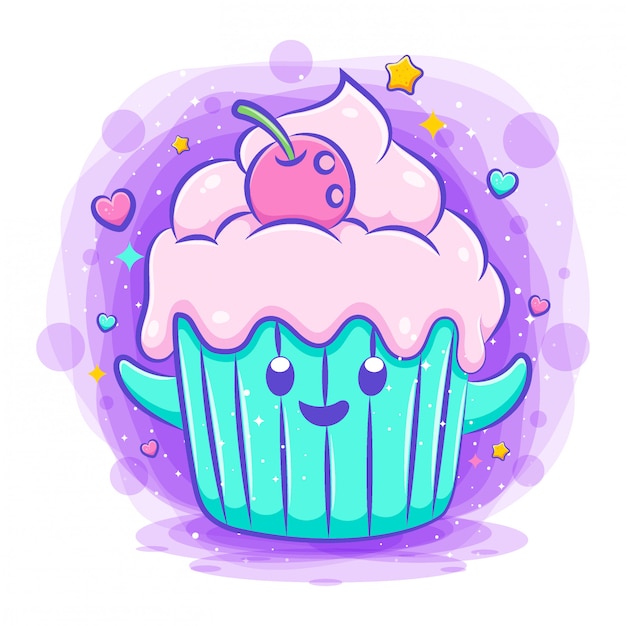 Sourire Mignon Dessin Animé Kawaii De Personnage De Cupcake