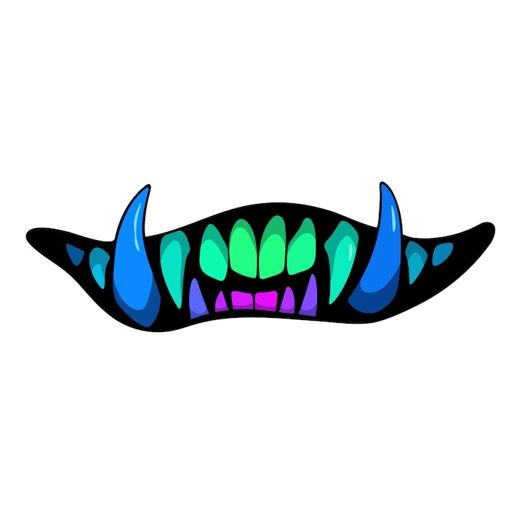 Vecteur un sourire de monstre avec des dents multicolores et tranchantes.