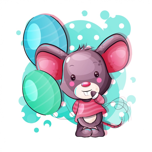 Souris Bébé Mignon Avec Des Ballons