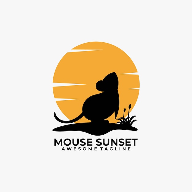 Vecteur souris coucher de soleil logo design illustration vectorielle couleur plate