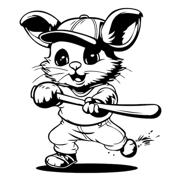 Vecteur souris de dessin animé avec une batte de baseball illustration vectorielle sur fond blanc