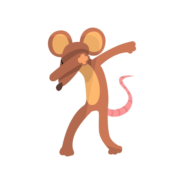 Souris drôle debout dans la danse dub pose un animal de dessin animé mignon faisant une illustration vectorielle de doublage sur un