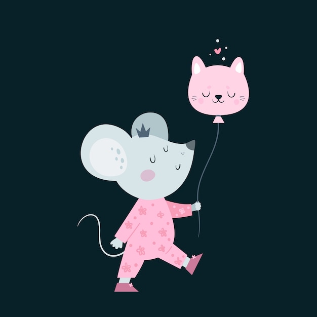 Souris Mignonne Petite Souris Bébé Avec Ballon.