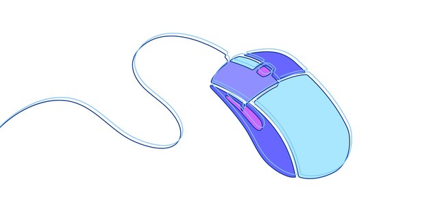 Vecteur souris d'ordinateur dessin d'une ligne style linéaire illustration vectorielle