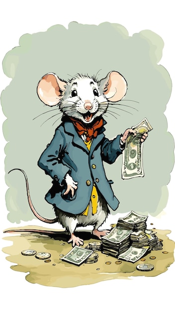 Vecteur souris qui détient de l'argent finance la corruption dessine des dessins animés vecteur