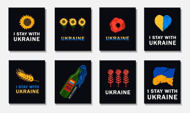 Soutien Pour L'ukraine Ensemble De Cartes Postales Ou D'affiches Pour L'ukraine