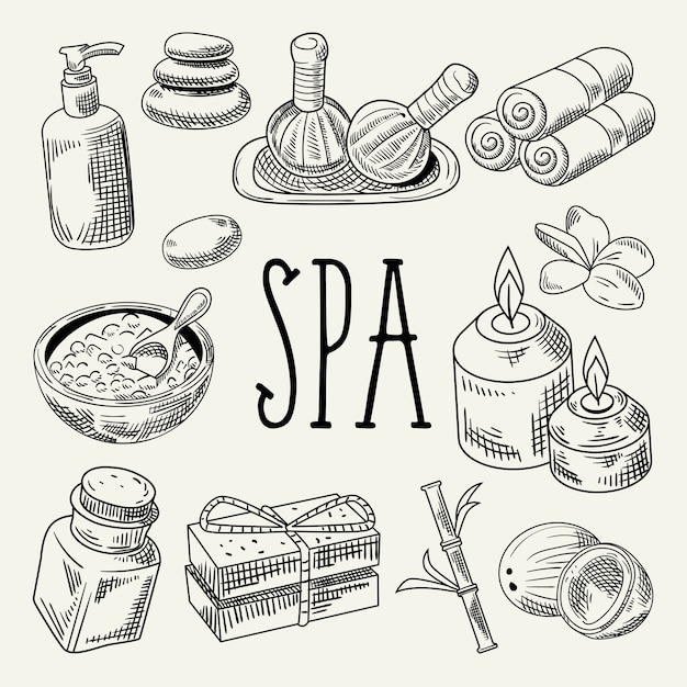 Vecteur spa bien-être beauté dessiné à la main