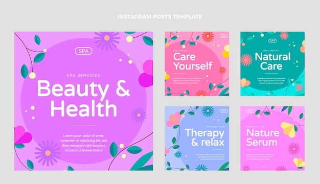 Vecteur spa floral design plat offre des publications instagram