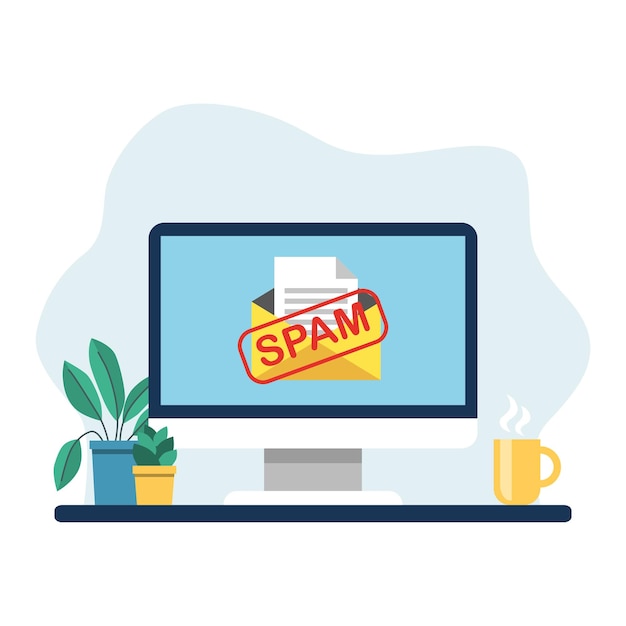 Spam, email, vecteur, illustration, courrier, sur, isolé, fond, sécurité, signe, concept