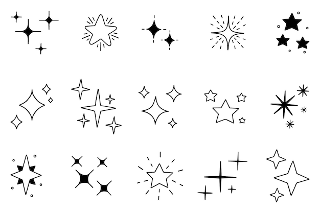 Sparkles And Twinkling Stars Doodle Set Glitter Burst Star Brillante étoile Filante Feu D'artifice étincelle Magique