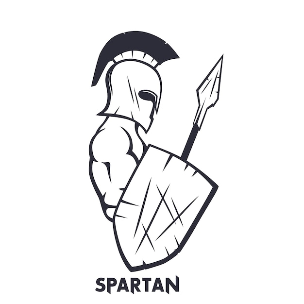 Spartan avec lance et bouclier isolé sur blanc ancien guerrier en casque