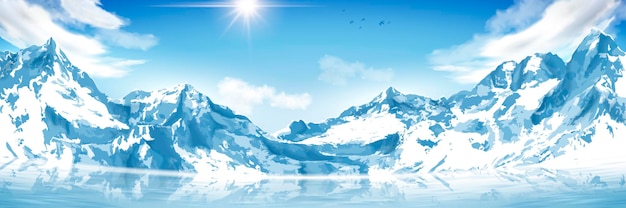 Spectaculaire paysage de montagne de neige, orientation paysage avec une montagne et un lac attrayants
