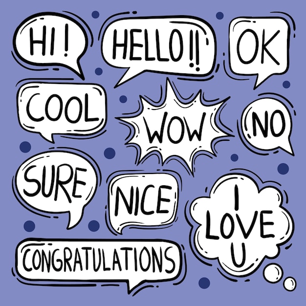 Speech bubbles à colorier dessinés à la main Vecteur Premium