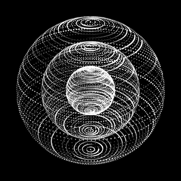 Sphère 3d abstraite faite de points Grille de globe abstraite sur fond sombre Particules de sphère