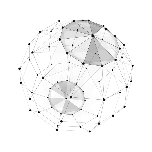 Sphère composée de points et de lignes Structure de connexion réseau Visualisation de données volumineuses Rendu 3D