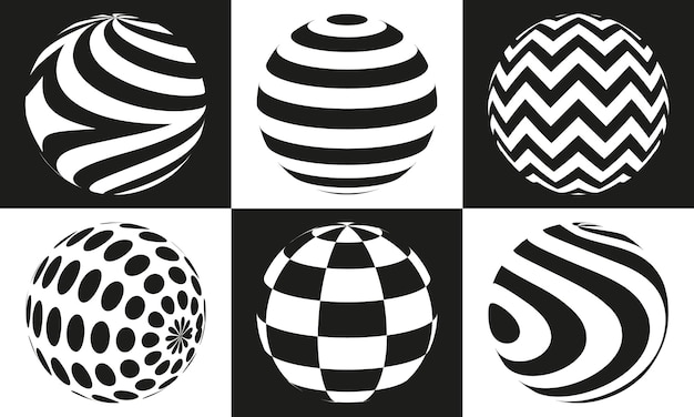 Sphère vectorielle noire et blanche de lignes pour la conception du logo. Ensemble d'icônes